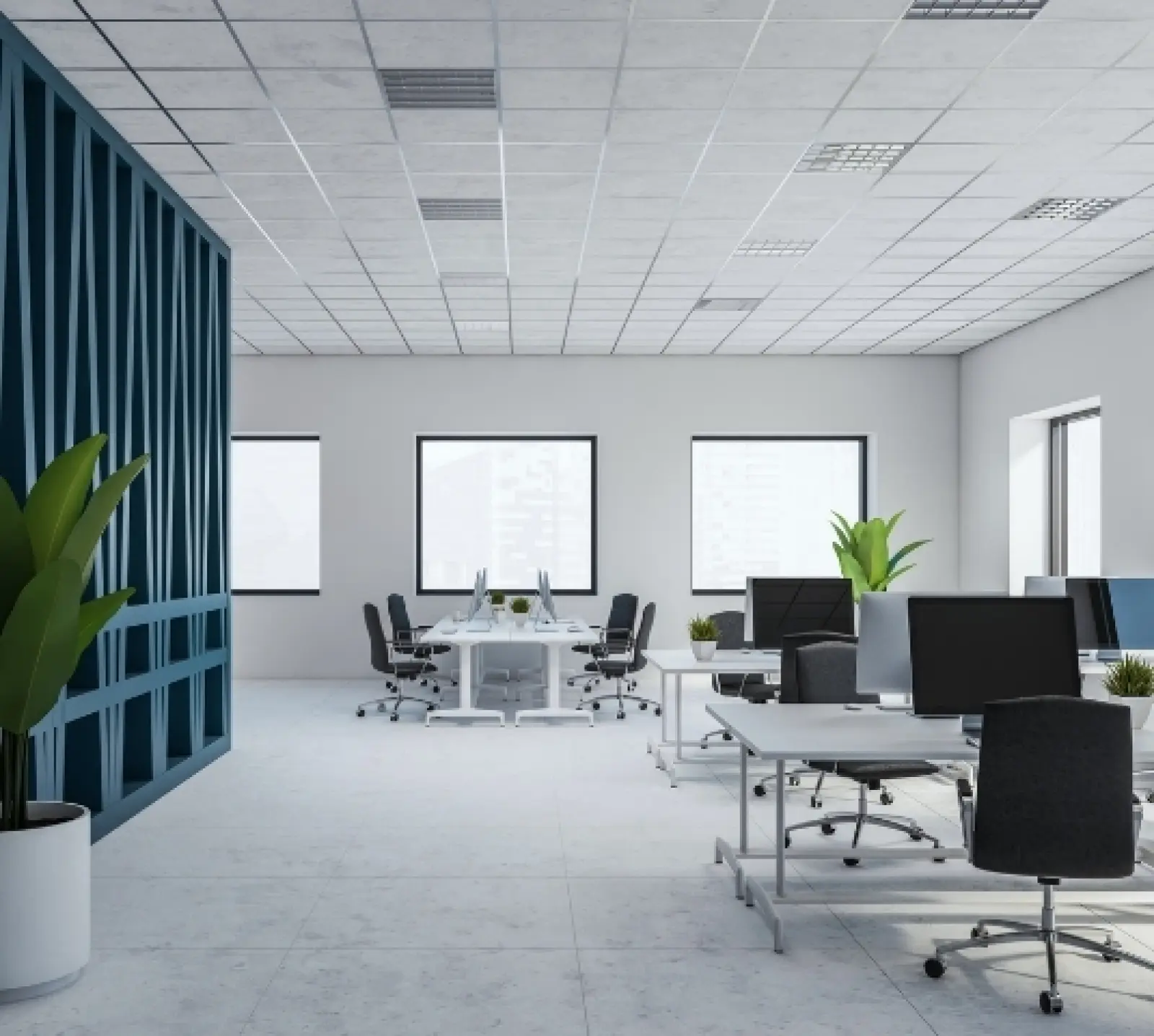 Open space moderne illustrant la couverture mobile indoor XG-RF®