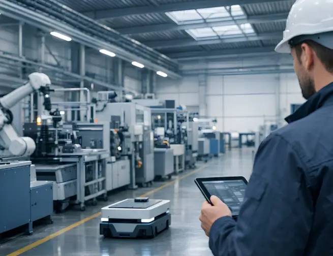Private 5G network connecting equipment and operators at an industrial site